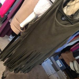 Olive green suede fringe tank top